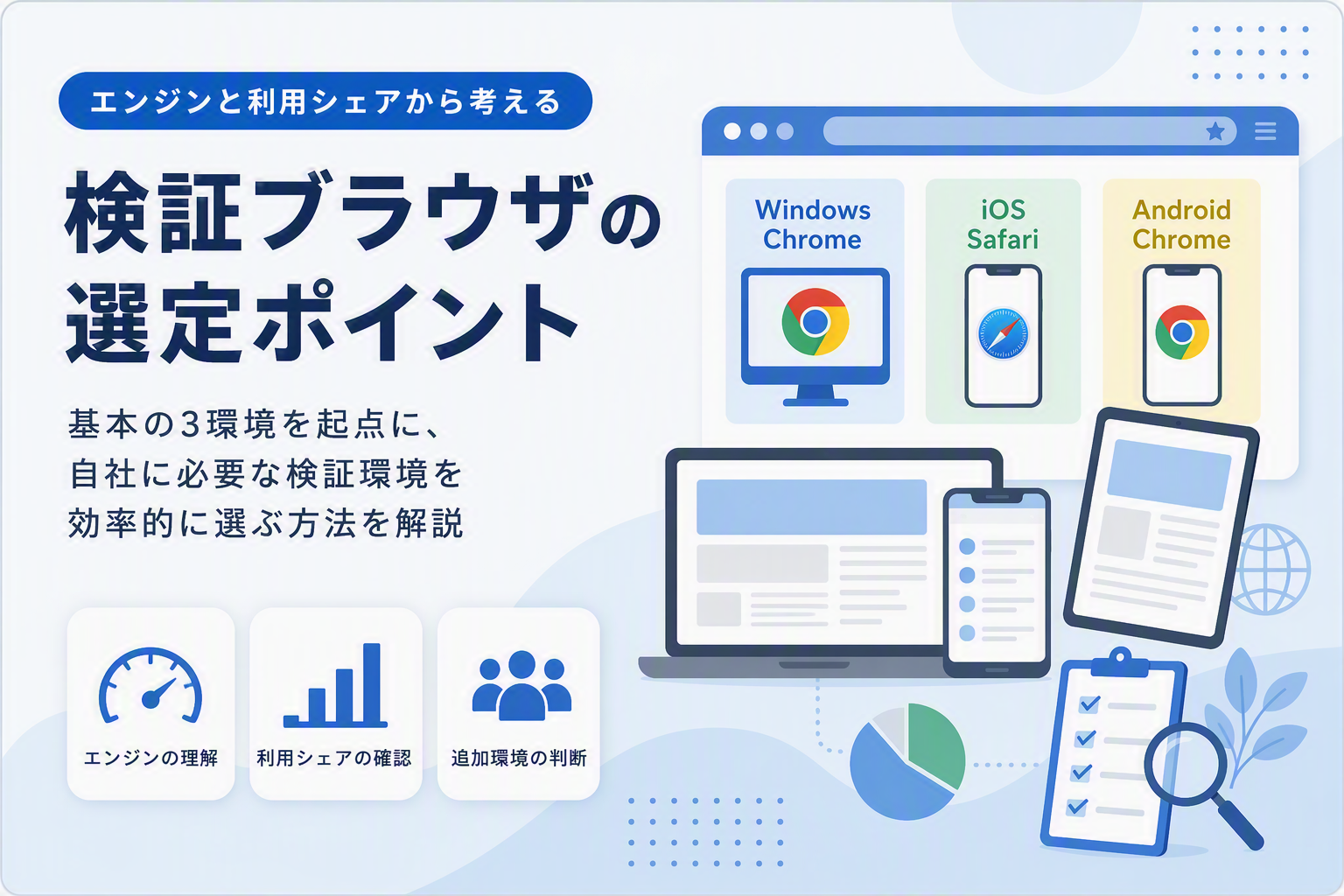 エンジンと利用シェアから考える、検証ブラウザの選定ポイント